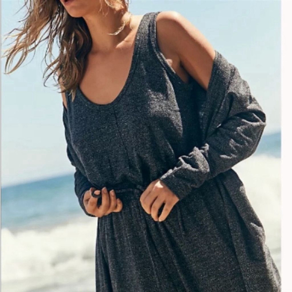 Free People Beach Gray BiCoastal Set Sleeveless Knit Jumpsuit Cardigan Set XS - Picture 2 of 16